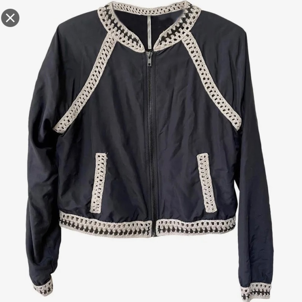 Free People Outerwear Crochet Bomber Jacket